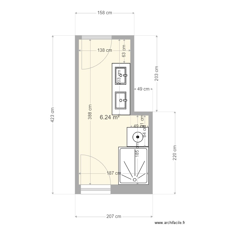 Salle de bain Les Peupliers. Plan de 1 pièce et 6 m2