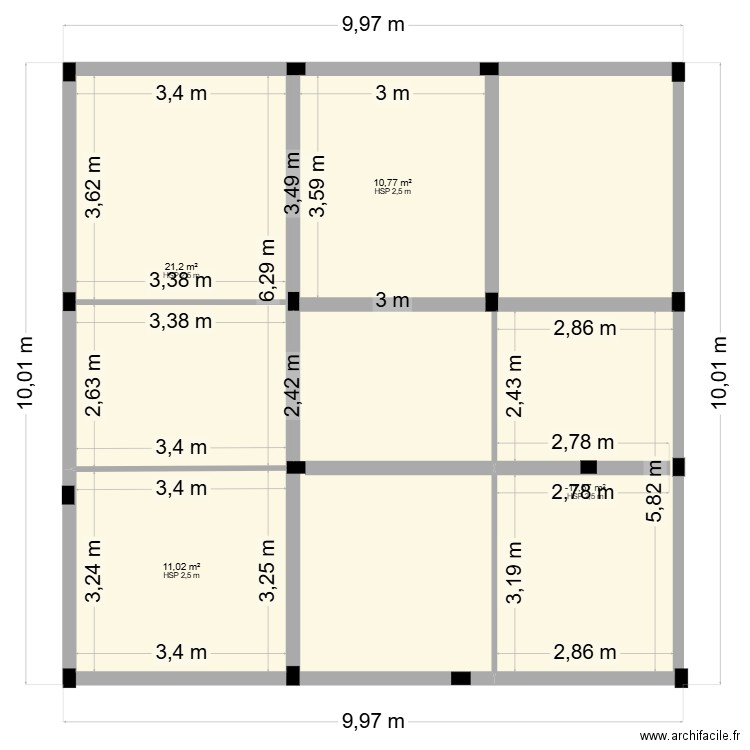 10x10plan de maison. Plan de 4 pièces et 59 m2