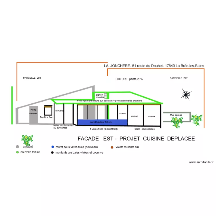LA  JONCHERE  FACADE  DUNE  PROJET  CUISINE  DEPLACEE. Plan de 