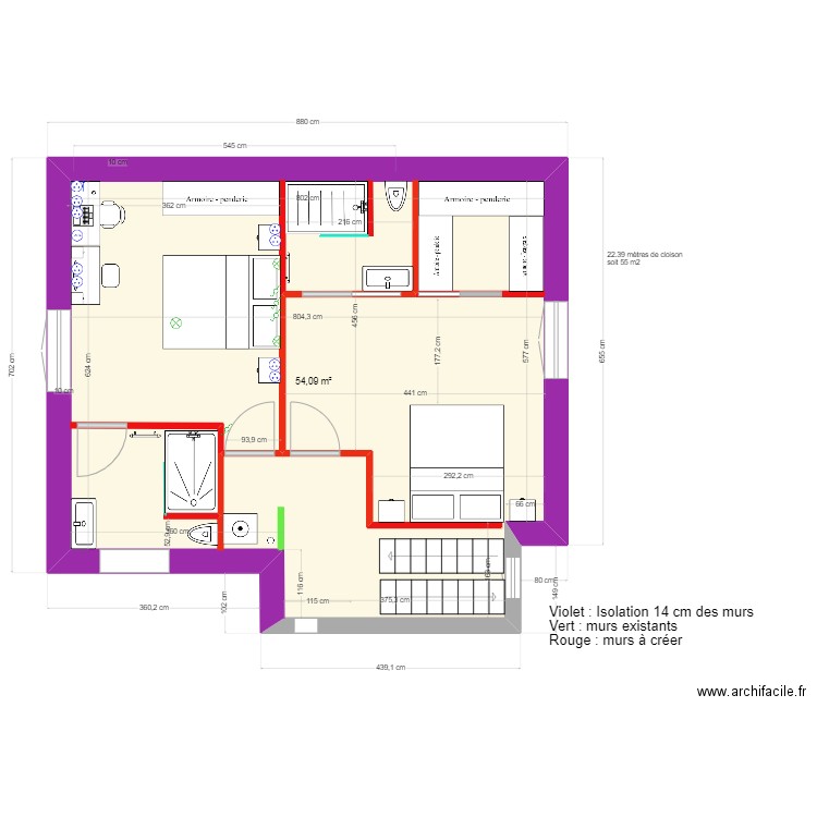 1er Meublé ok. Plan de 1 pièce et 54 m2