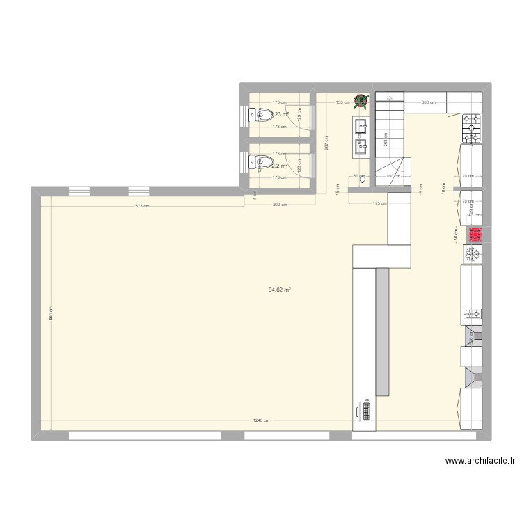 Tranchetta. Plan de 4 pièces et 99 m2