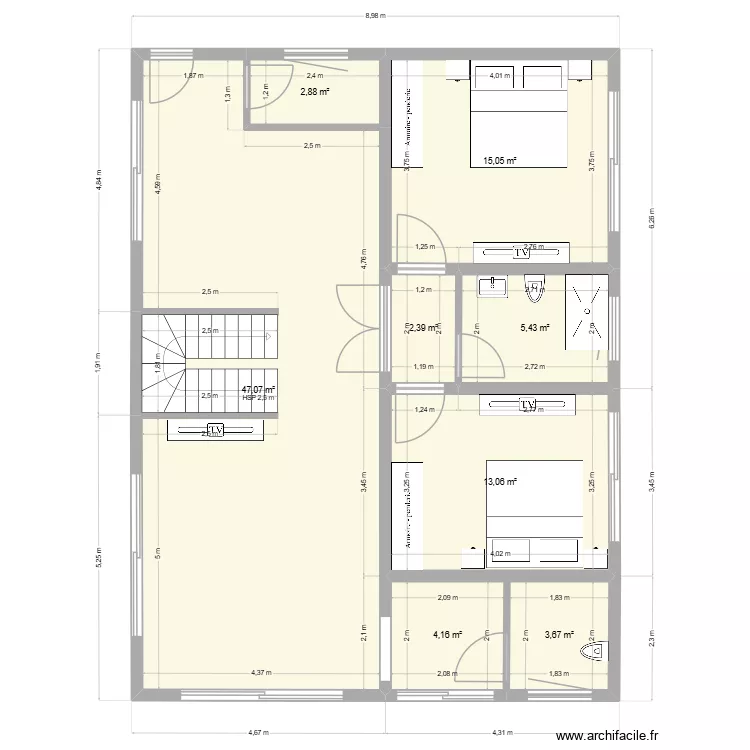 Fleurs. Plan de 8  et 94 m²