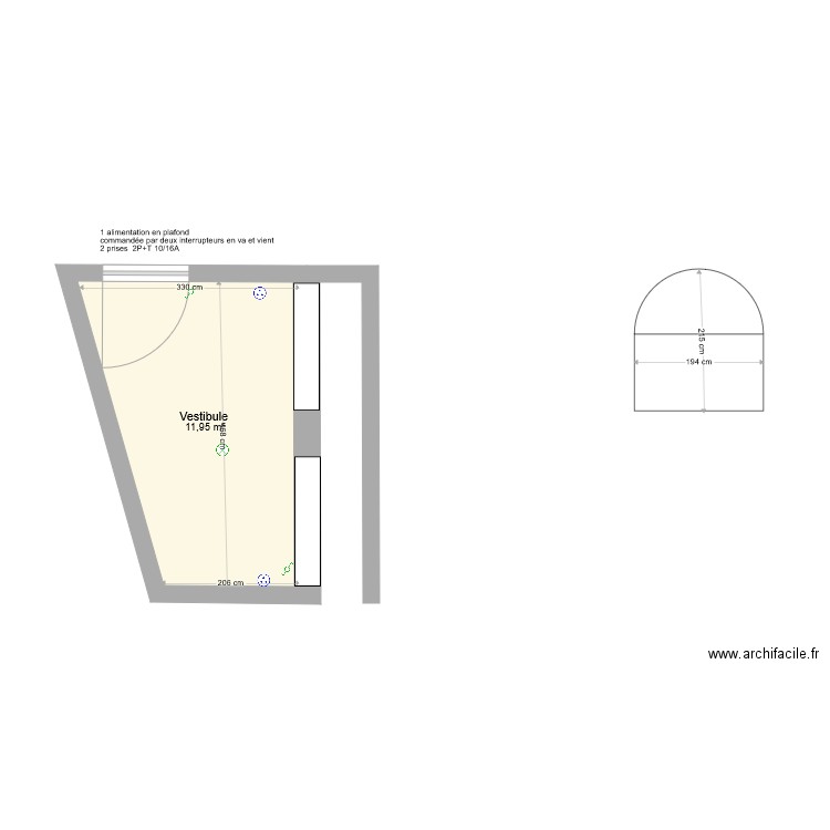 Vestibule Luçon 28 janvier. Plan de 1 pièce et 12 m2