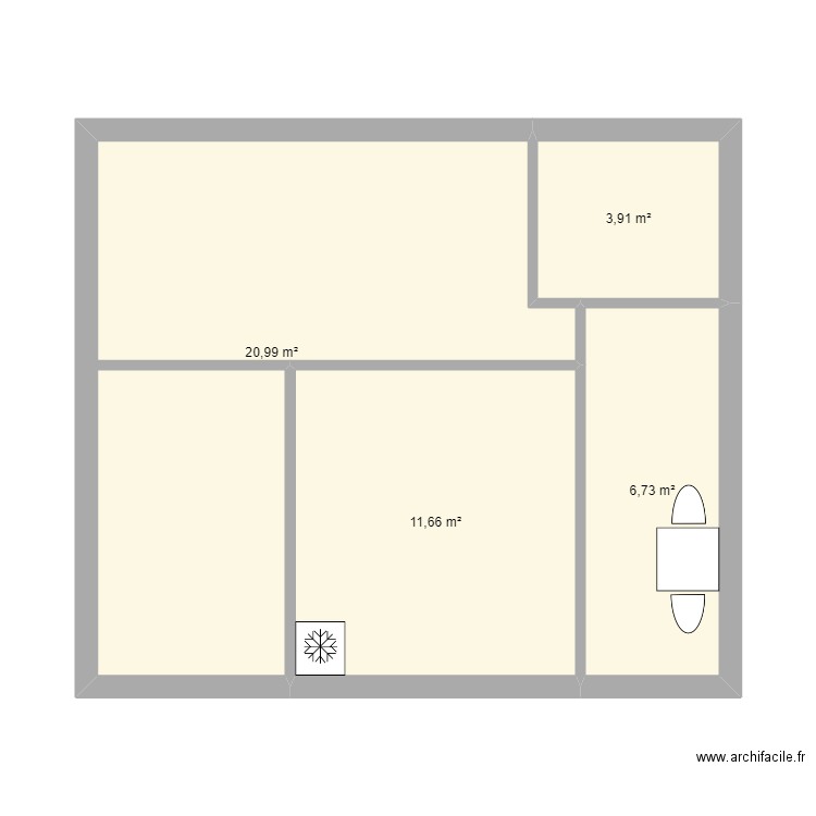 Salon. Plan de 4 pièces et 43 m2