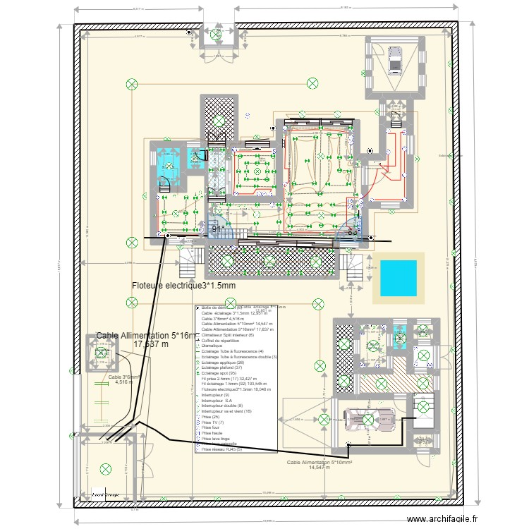 plan electricte  206. Plan de 21 pièces et 363 m2