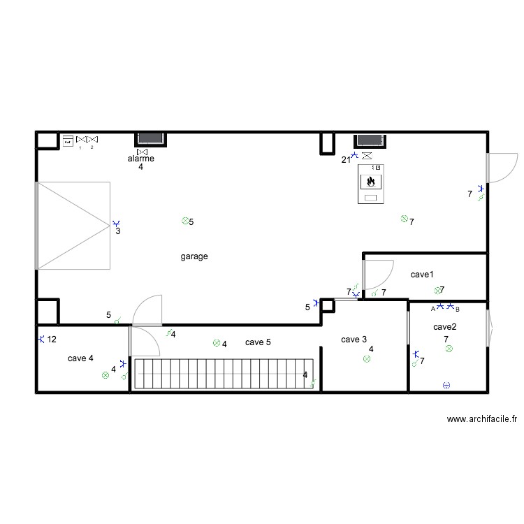 Anne  garage et caves 3. Plan de 8 pièces et 87 m2