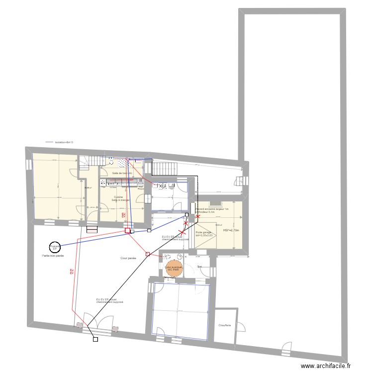 Bourron Salle de bain Rdec  . Plan de 2 pièces et 78 m2