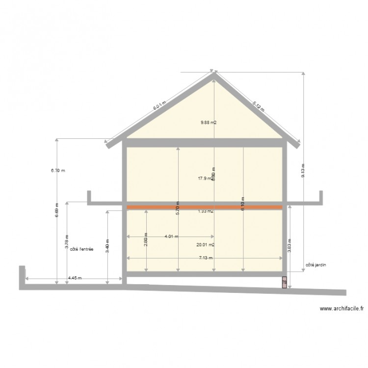 Façade Vu côté l Est avec des balcons une seul toiture. Plan de 0 pièce et 0 m2