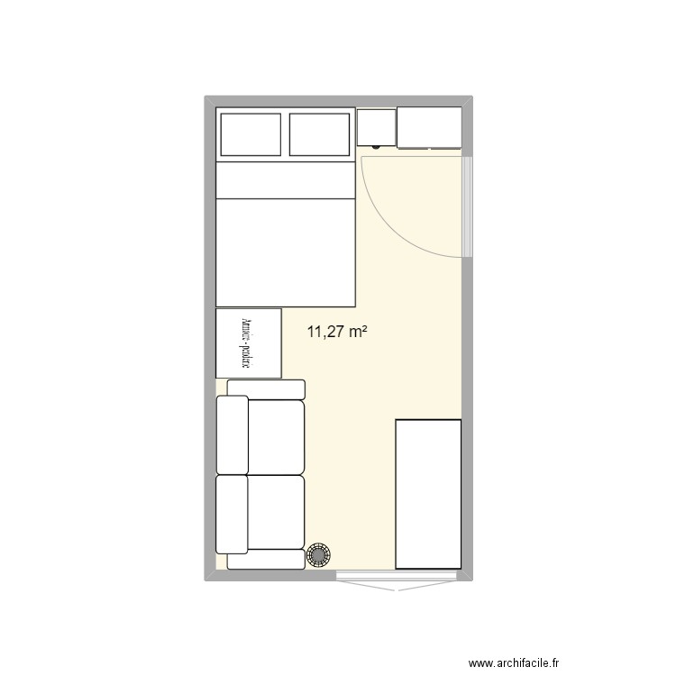 chambre Ewan. Plan de 1 pièce et 11 m2