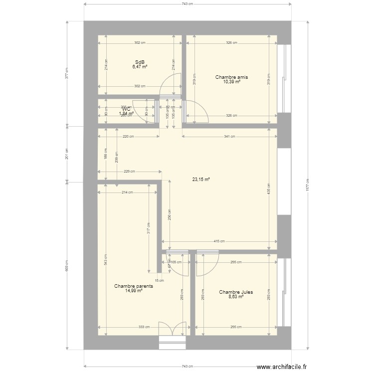 RénoT4EtageOct21. Plan de 6 pièces et 65 m2