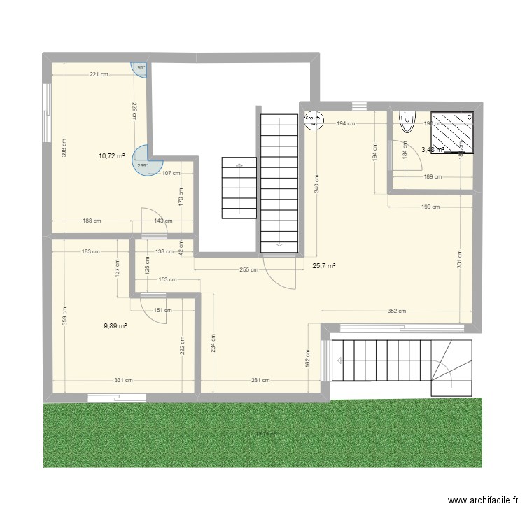 BASEMENT MODIFIE. Plan de 4 pièces et 50 m2