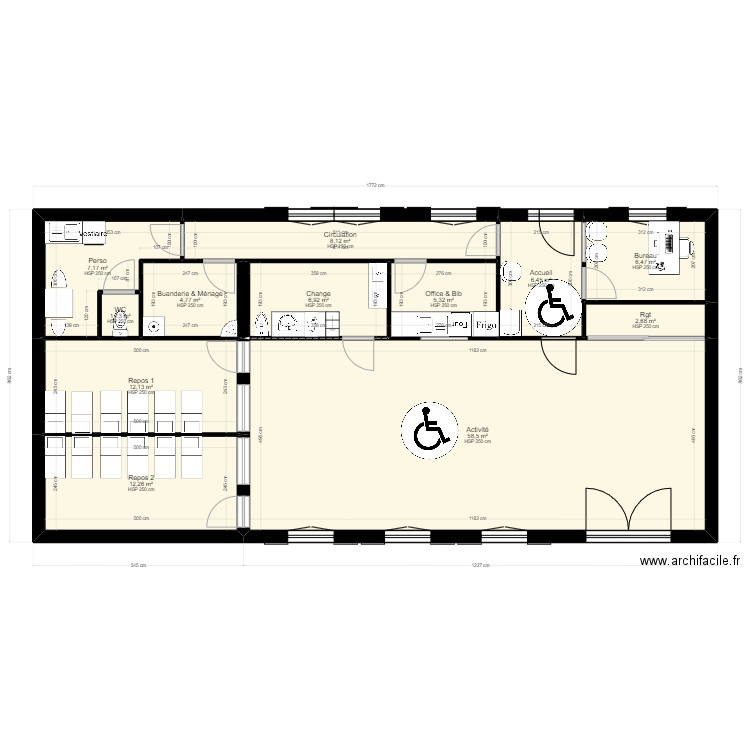 01 - KB - Projet. Plan de 26 pièces et 261 m2