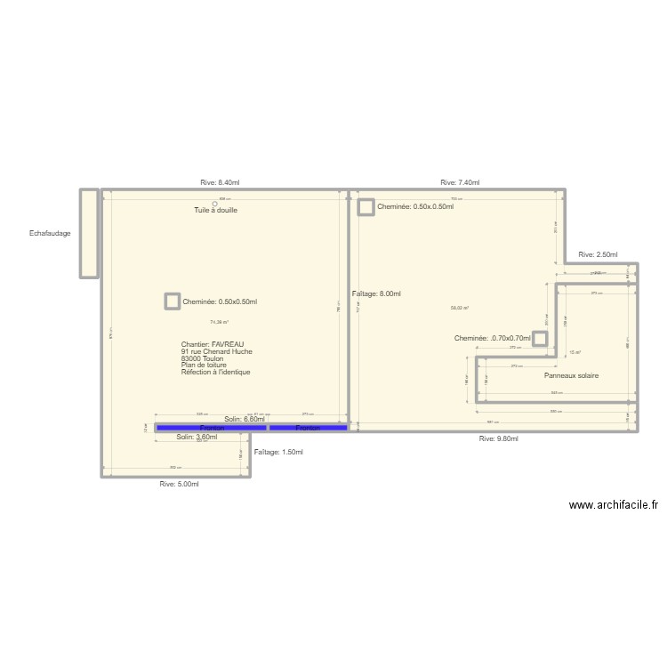 Plan FAVREAU. Plan de 9 pièces et 152 m2