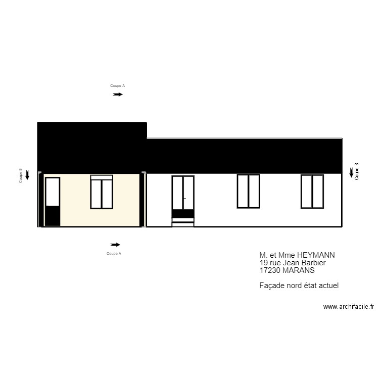 Façade nord. Plan de 6 pièces et 48 m2