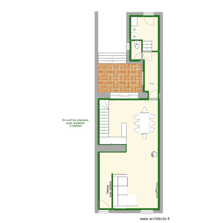 Rez de Chaussé - Projet 1 pour Plaquiste. Plan de 10 pièces et 57 m2