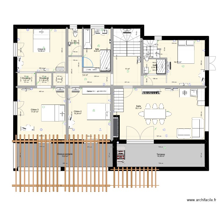 B Etage 6 elect. Plan de 34 pièces et 446 m2