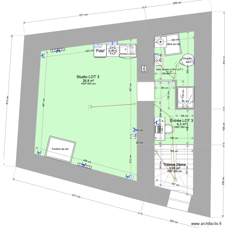 Loiré - Projet. Plan de 13 pièces et 120 m2