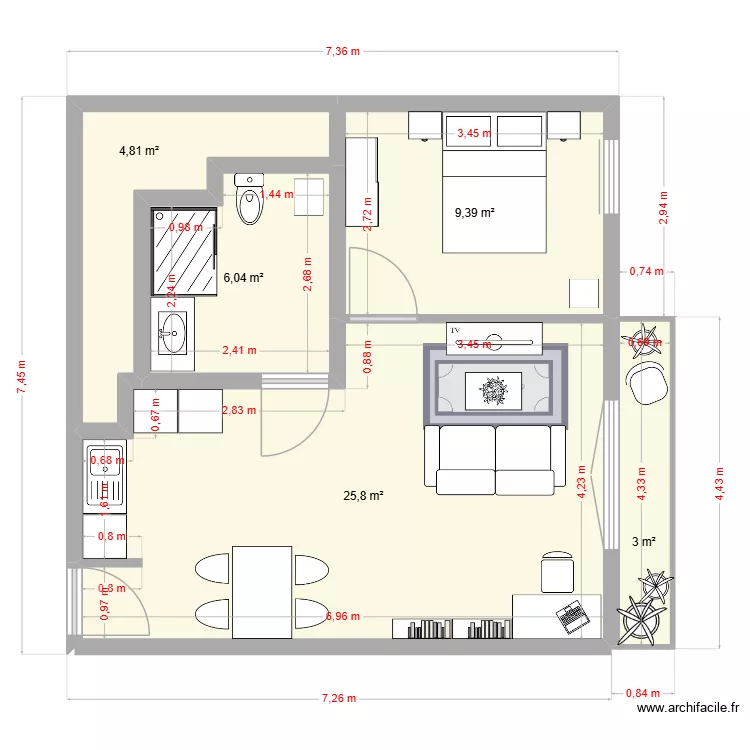 Plan Appart Villeneuve-sur-Marne. Plan de 5  et 49 m²