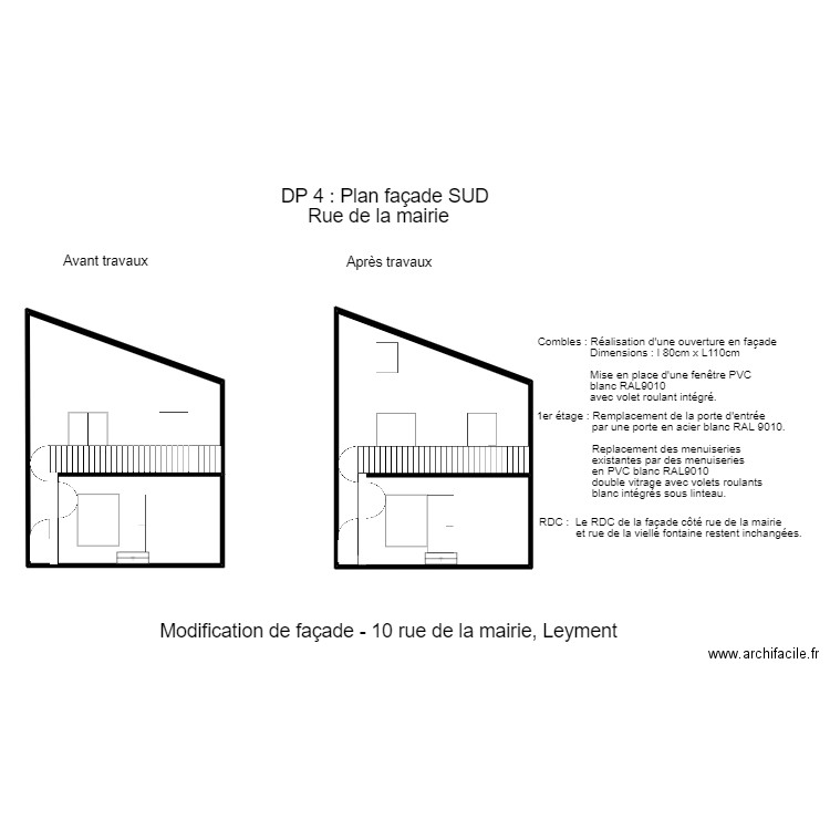 leyment plan façade. Plan de 2 pièces et 107 m2