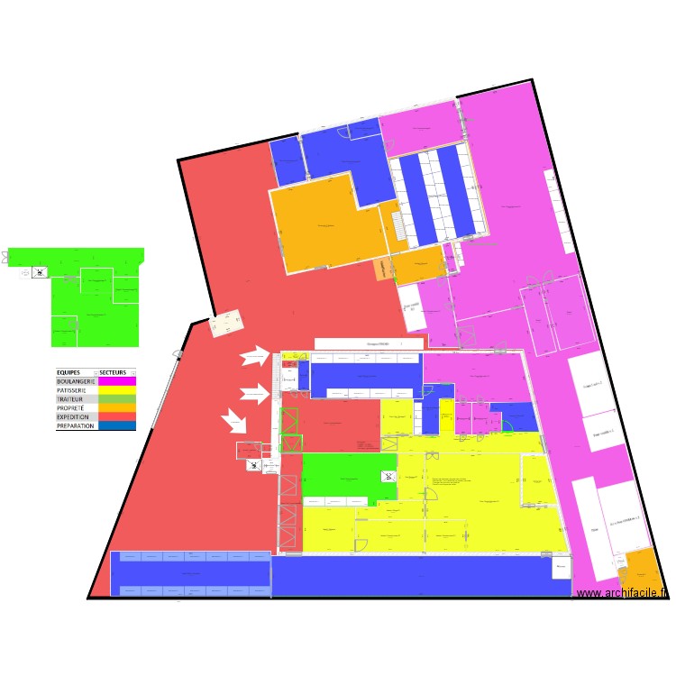 Laboratoire ODP 2022 affectation des secteurs. Plan de 64 pièces et 3304 m2
