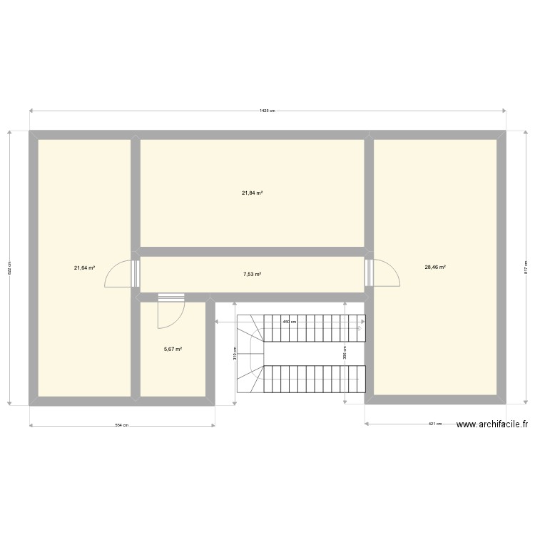 1er etage. Plan de 5 pièces et 85 m2