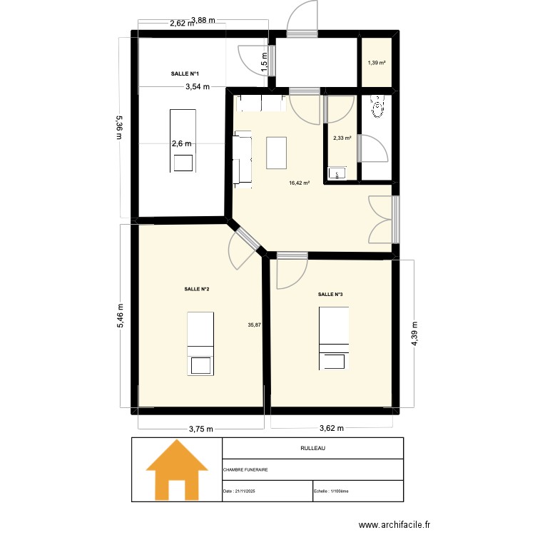RULLEAU. Plan de 4 pièces et 56 m2