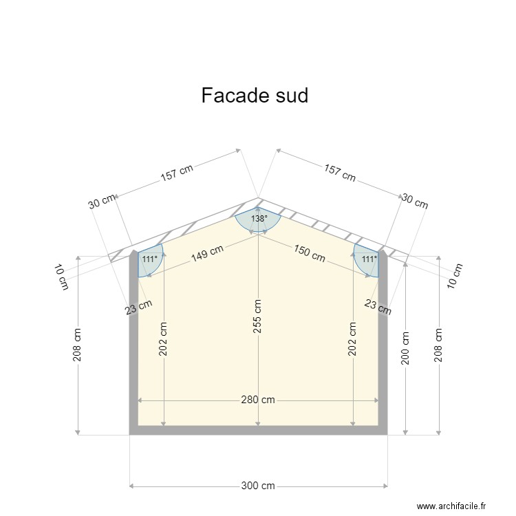 facade sud. Plan de 0 pièce et 0 m2
