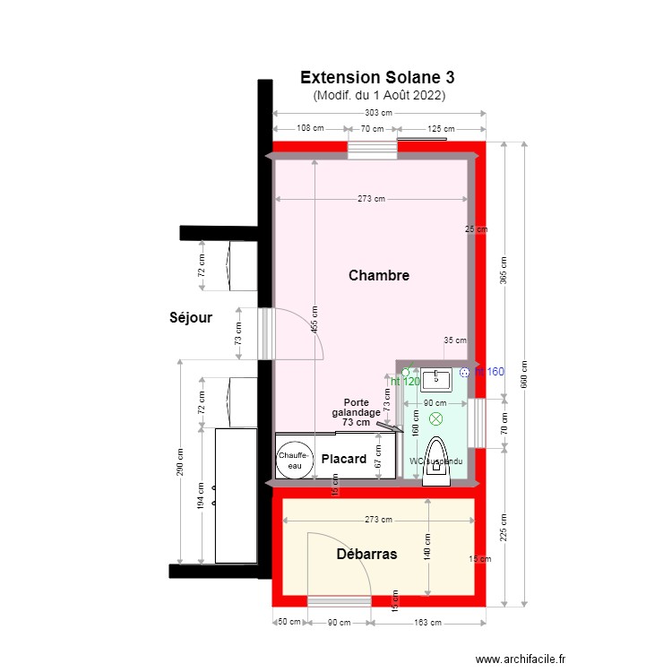 plan coté wc. Plan de 6 pièces et 16 m2