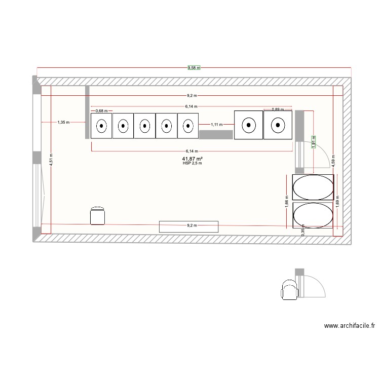 laverie lafayette. Plan de 1 pièce et 42 m2