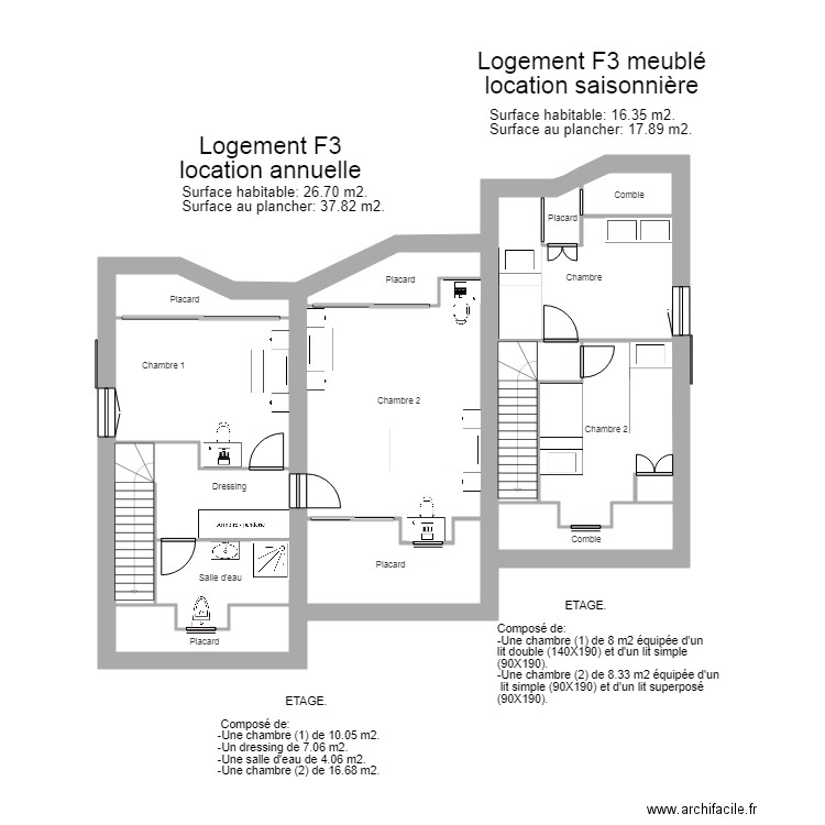 Plan étage bloc 3 après travaux. Plan de 0 pièce et 0 m2