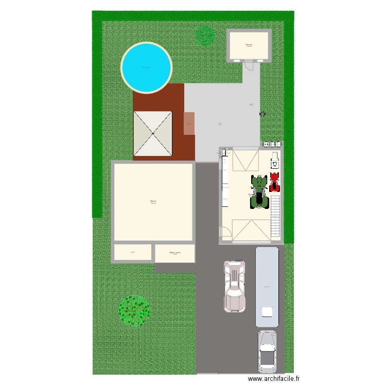 plan aménagement maison garage cours pavé. Plan de 5 pièces et 126 m2