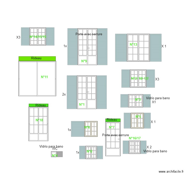 Mesure des fenetre et volets  sans affichage. Plan de 0 pièce et 0 m2