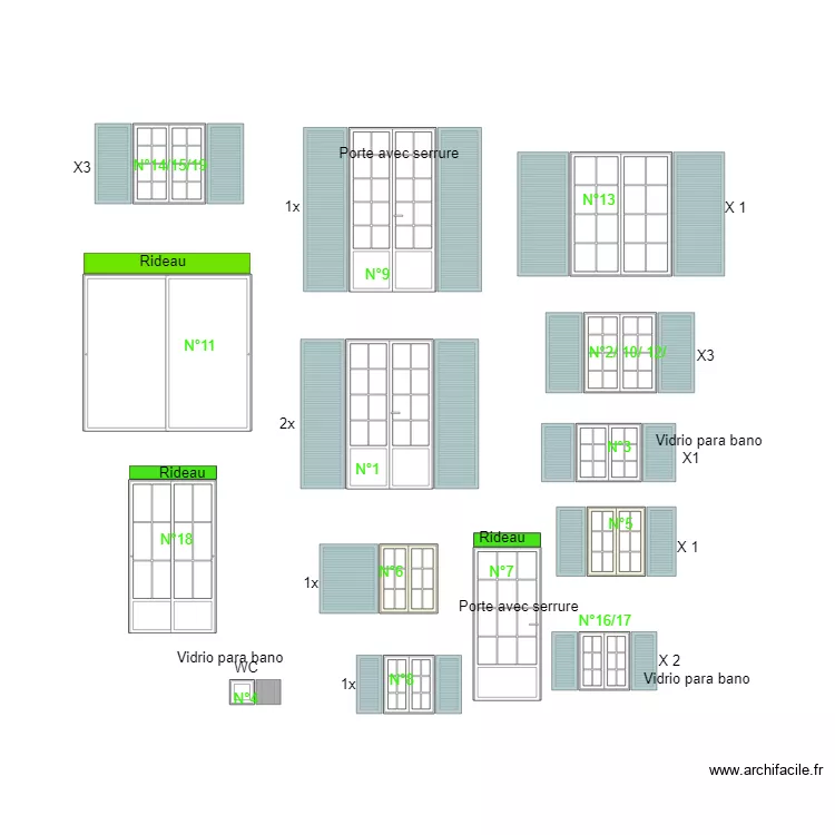 Mesure des fenetre et volets  sans affichage. Plan de 