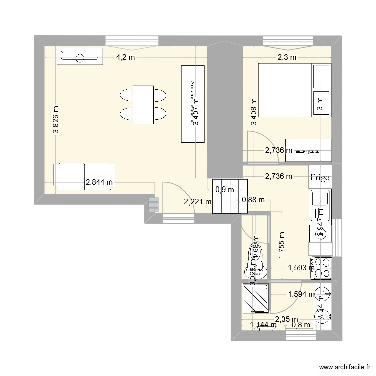 28 Quai CDG appart n°3 - 2éme étage. Plan de 0 pièce et 0 m2