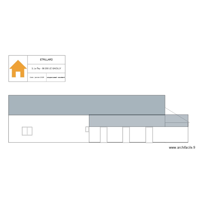 le tey coupe ouest existant. Plan de 1 pièce et 109 m2