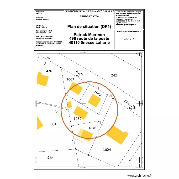 DP1 - Plan de situation Onesse. Plan de DP1 - Plan de situation Onesse. Plan de