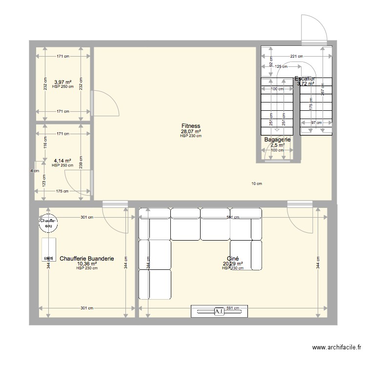 Projet Immeuble V2. Plan de 47 pièces et 368 m2