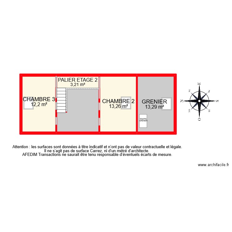 BI 8424 ETAGE 2. Plan de 6 pièces et 53 m2