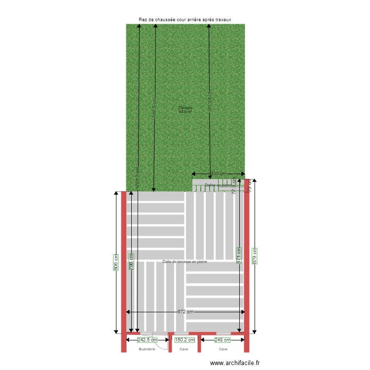 202009230319 Rez de chaussée cour arrière après travaux. Plan de 0 pièce et 0 m2