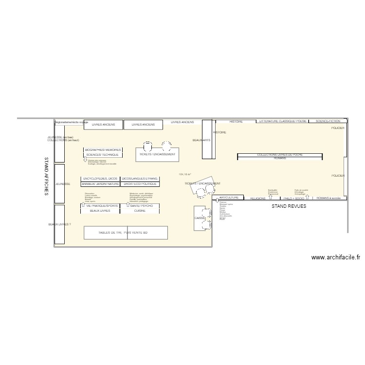 stand livres V2. Plan de 1 pièce et 104 m2