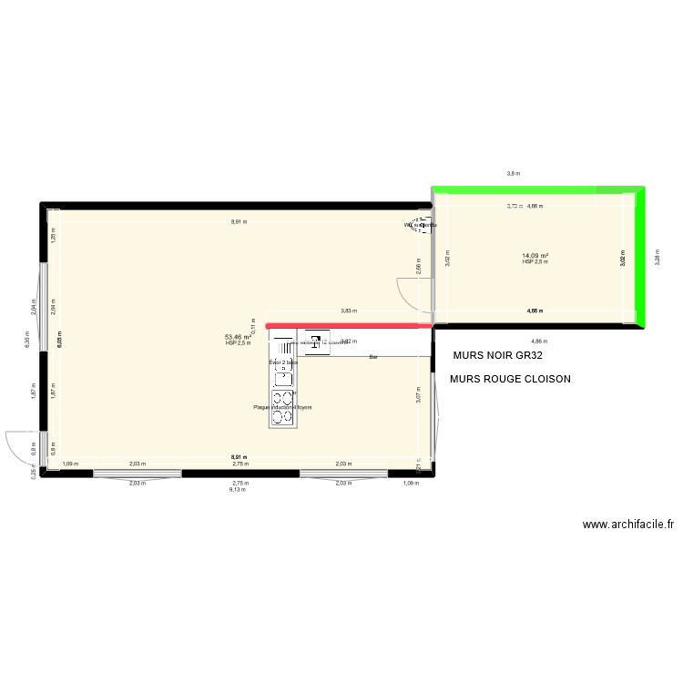 meezz. Plan de 6 pièces et 66 m2