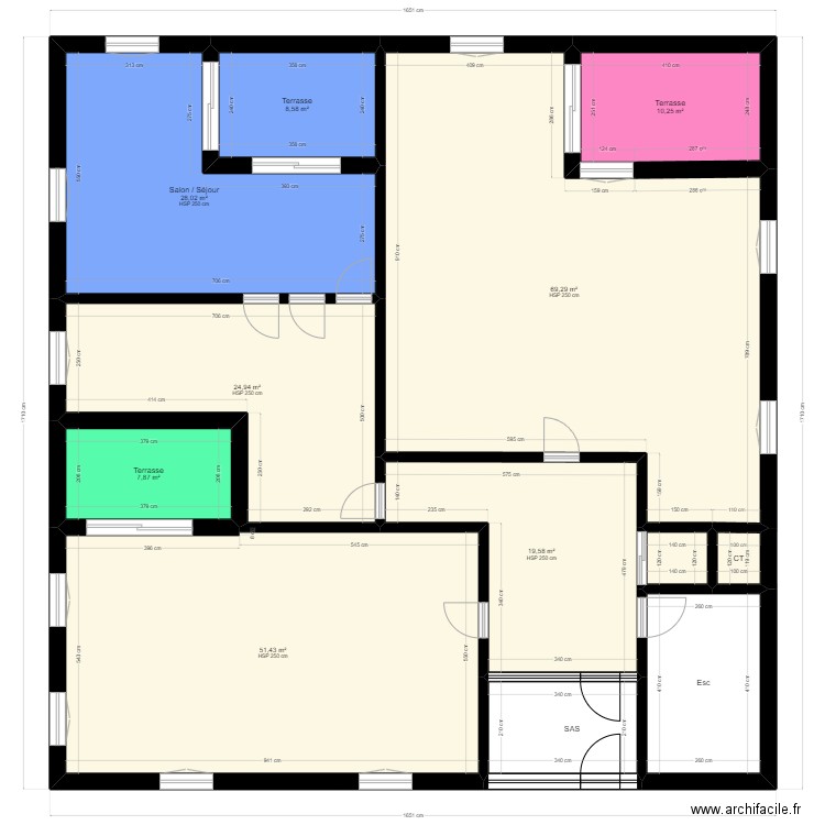 AL béton. Plan de 44 pièces et 974 m2