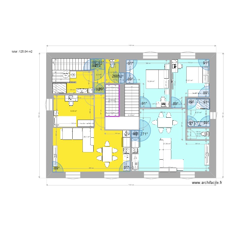 plan 1er étage escalier central 3. Plan de 12 pièces et 243 m2