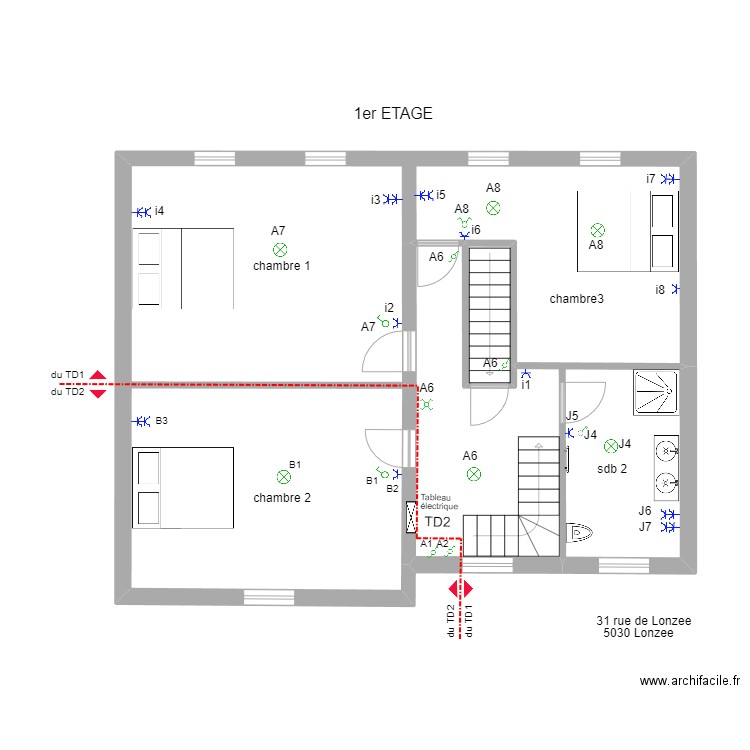 maison 1er. Plan de 2 pièces et 82 m2