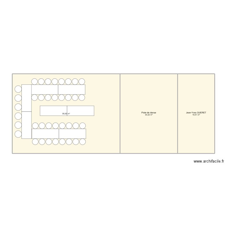 Tente mariage. Plan de 3 pièces et 107 m2