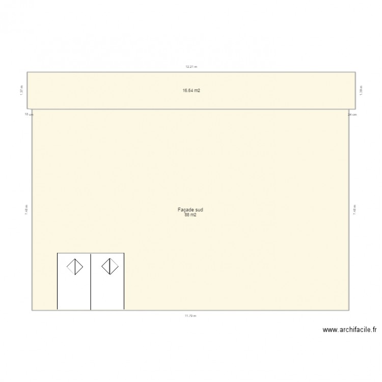 facade sud. Plan de 0 pièce et 0 m2