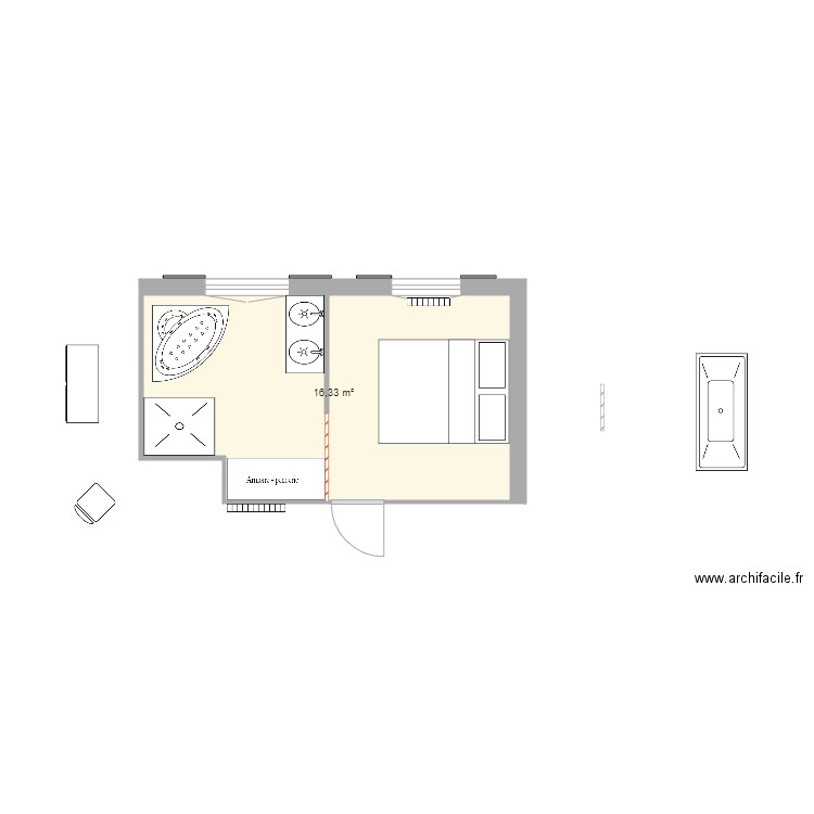 Chambre. Plan de 1 pièce et 16 m2