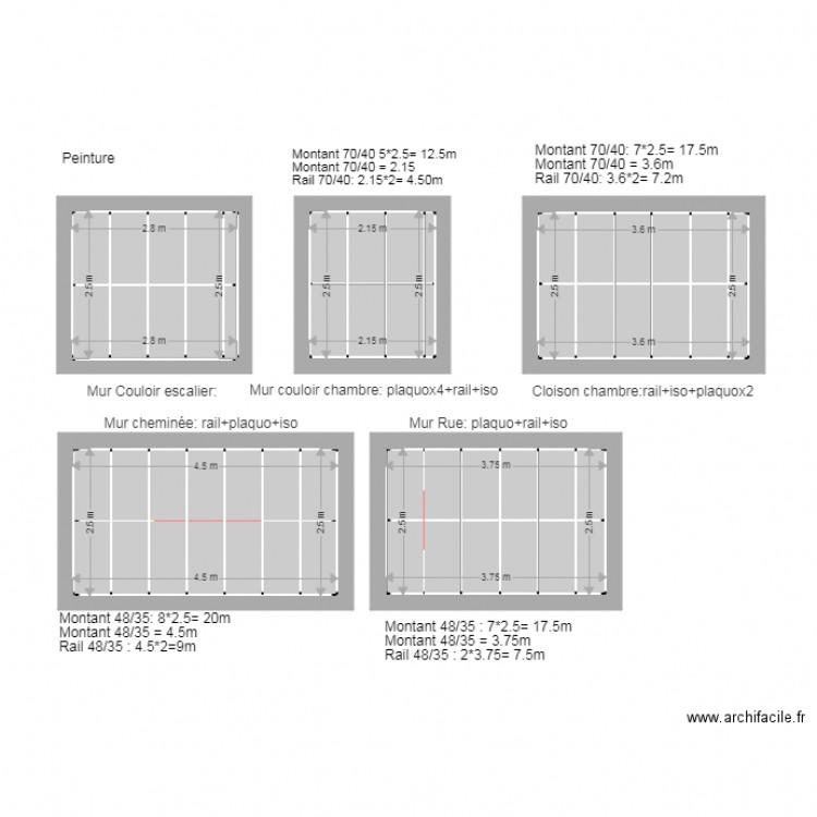 Mur chambre Joris couloir Placo  Plan  5 pi ces 42 m2 