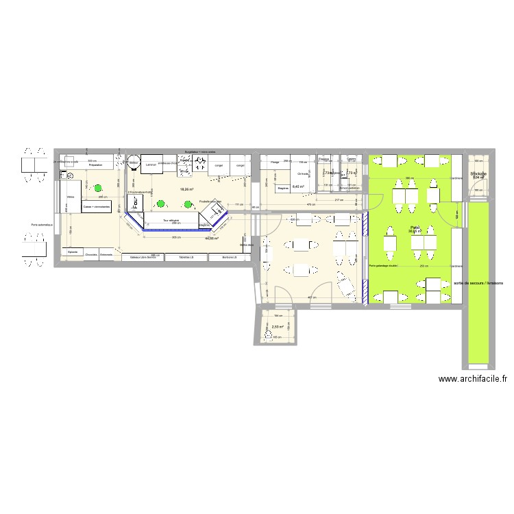 Patisserie I. Plan de 9 pièces et 117 m2