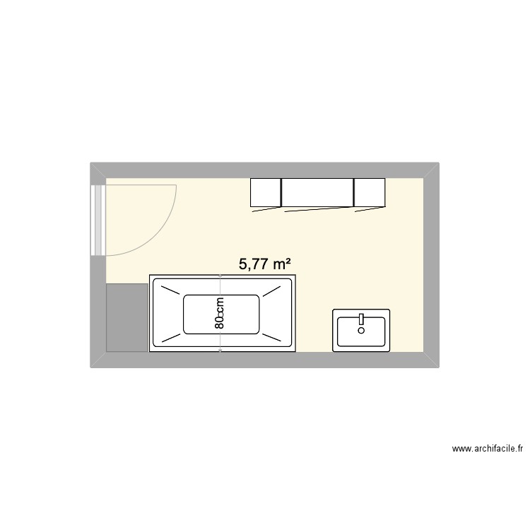 SDB Bea. Plan de 1 pièce et 6 m2